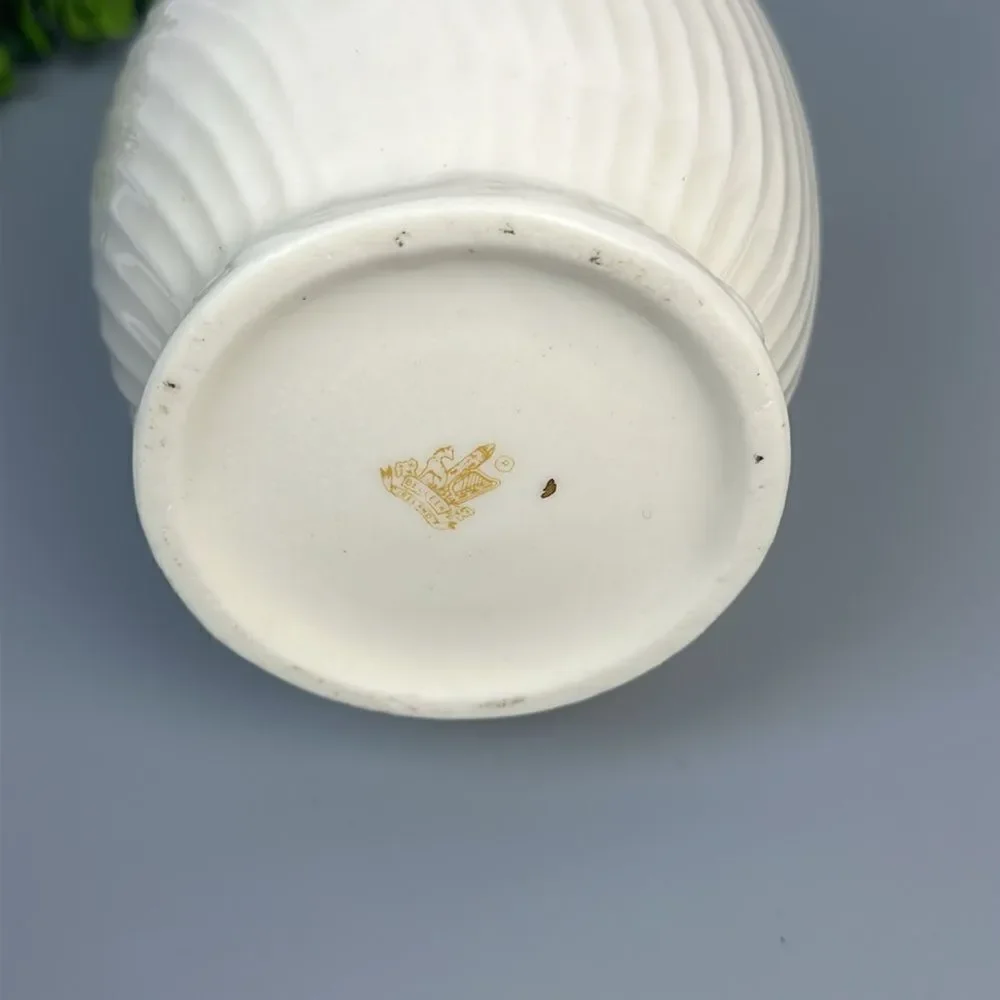 Vintage Belleek Porcelain Vase with Light Pink Glaze & Embossed Patterns 8